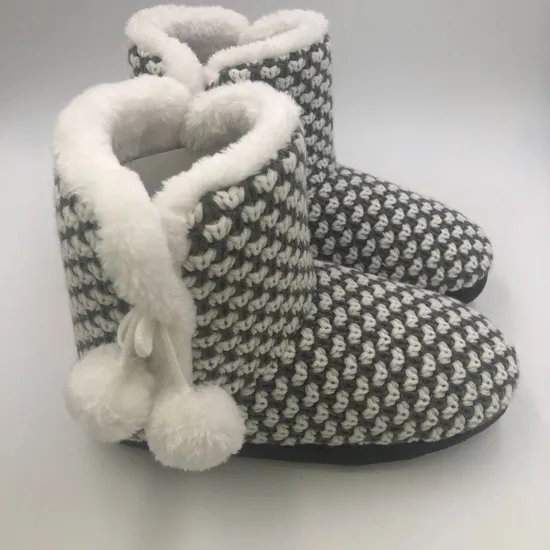 Zapatillas de punto de invierno para el hogar para mujer, botas cálidas antideslizantes suaves para interior para mujer