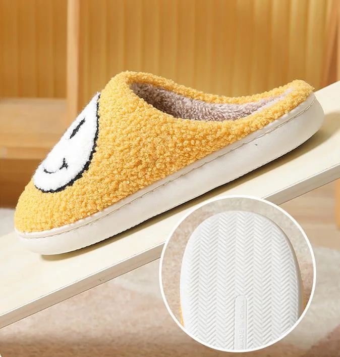 House Smiley Face Shoes Women Kawaii Cartoon Plush Winter Warm Cotton Indoor Funny Cute Fuzzy Floor Home Slippers Female